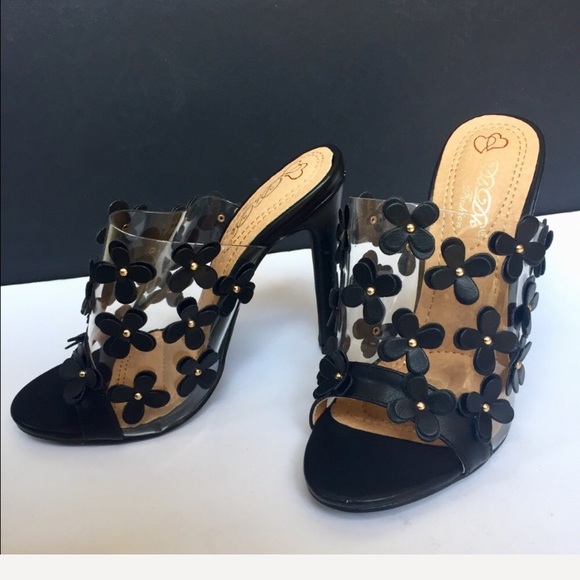 Shoes - Clear PVC floral heels